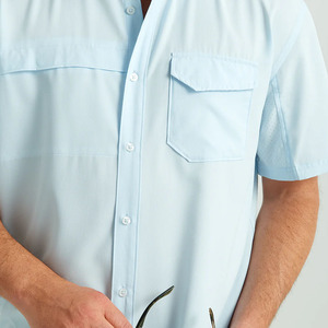 Chemise de pêche tactique décontractée pour homme, à manches courtes, à deux poches, personnalisée, pour l'extérieur, séchage rapide, boutonnée, coupe-vent, UPF 50 - Product Image 4