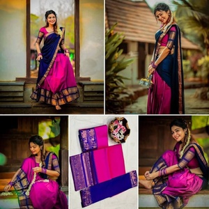 Lehenga Choli de Seda Kanjiveram de Diseñador, Tejido Zari, Bordado Pesado, Ropa de Fiesta de Boda India al por Mayor - Product Image 6