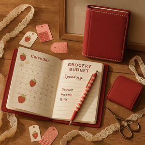 LABON <span class=keywords><strong>Classeur</strong></span> de <span class=keywords><strong>budget</strong></span> Berry Red avec autocollants fraises et pochette à fermeture éclair pour l'<span class=keywords><strong>organisation</strong></span> des dépenses personnelles et le suivi des économies - Product Image 6