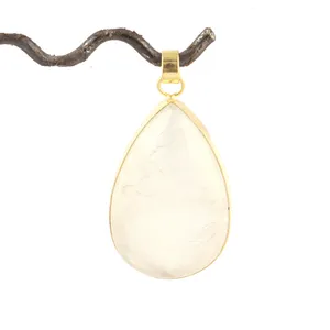 Finding Jewelry Pear Shape Synthetic Rainbow Moonstone Doublet Pendant Necklace Gold Plated Textured Finish Charms Pendant Gift