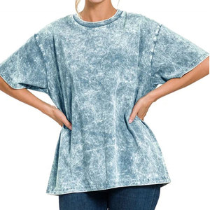 Camisetas lavadas Vintage para mujer personalizadas, camisetas en blanco de manga corta desgastadas de 240gsm para impresión de logotipos - Product Image 2