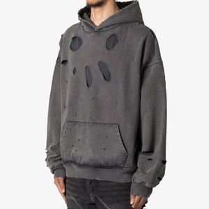 Vintage surdimensionné hommes sweats à capuche Streetwear acide lavage soleil délavé en détresse déchiré Styles hiver brodé OEM vêtements - Product Image 3