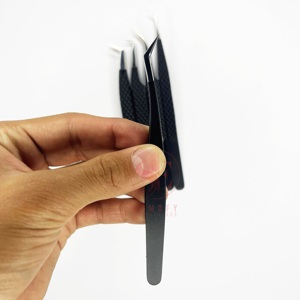 Pince à épiler en acier inoxydable noir mat Extension d'impression de cils greffage maquillage finition argentée conseils Volume de fibre de marque privée - Product Image 5