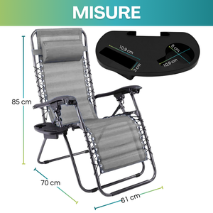 Sedia a sdraio pieghevole in acciaio a gravità Zero con tazza e porta telefono per giardino o piscina lettino - Product Image 2