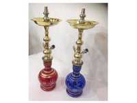 Farida Ensemble de chicha de luxe de haute qualité, mini, de type courbé, en laiton oxydé, finition laquée, avec tige en cuivre, vase en verre et plateau lourd avec logo