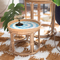 Table en rotin de luxe pour le centre des accents de maison tables circulaires incrustées de nacre de qualité supérieure