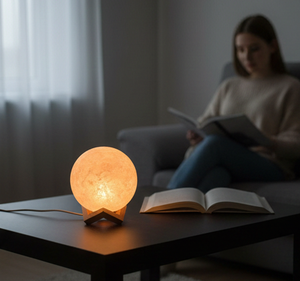 Lampe de sel de l'Himalaya blanche comme neige, forme sphérique, 100% sel de roche blanc naturel, boule de cristal, base en bois, ioniseur de guérison, décoration haut de gamme - Product Image 2