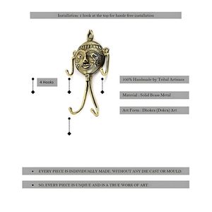 100% hecho a mano de latón puro arte máscara colgador de llaves 2x6 pulgadas estilo minimalista dorado DISEÑO DE Metal para coche/bicicleta decoración de pared colgante - Product Image 3
