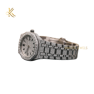 Montre-bracelet de luxe en acier inoxydable avec fermoir rond pliable avec sécurité, diamant moissanite de 41 mm - Product Image 6
