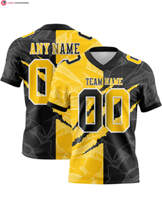 Maillot de football authentique dégradé tendance, personnalisé noir jaune-blanc, en maille 100 % polyester, séchage rapide, respirant, coupe courte - Product Image 1