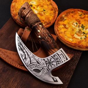 Jexmoo personnalisé fait à la main en acier au carbone bricolage industriel Pizza Cutter hache manche en palissandre gaine en cuir extérieur fête des pères cadeau - Product Image 4