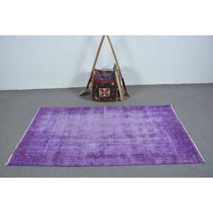 Modern Vintage Turkish Rug 3.6 X 6.6 ft Purple Large Area Classic Rectangle Patchwork Design Wool Material Latex for Hallway 4m - Product Image 3