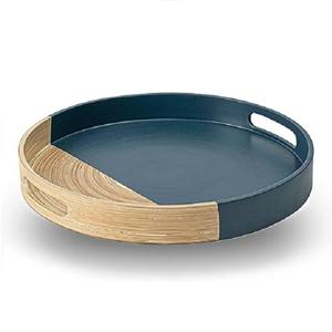 Nouveau plateau en bois de forme ronde de Promotion Vintage avec Table à manger finie bleue et marron assiette décorative Dessert plateau de service alimentaire - Product Image 1