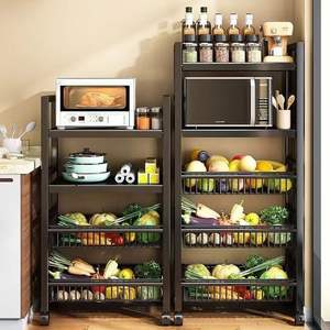 Estantes de cocina de acero al carbono de 4 niveles, cesta de rueda giratoria de pie, estante de almacenamiento, soporte de almacenamiento de cocina para el hogar - Product Image 2