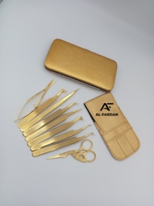 Juego de Pinzas para Pestañas Color Oro Plasma con Tijeras de Manicura para Cutículas, Pinzas para Pestañas de Acero Inoxidable Japonés con Logotipo Personalizado - Product Image 3
