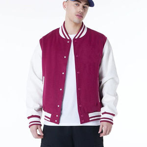 Veste universitaire rose choquant surdimensionnée avec fermeture à boutons et poche intérieure pour hommes, veste de baseball de collège, veste bomber - Product Image 1