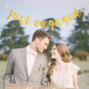 Wedding Banners Just Engaged Glitter Pull Streamers for <b>Engagement</b> Party <b>Decorations</b> - Product Image 1