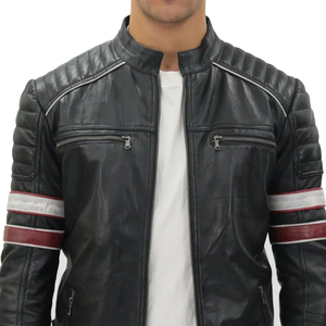 Chaqueta estilo Bombardero a la moda para hombre, nuevo cuero genuino con etiqueta de logotipo personalizado impresa, cuello de estilo de tela de lona de todos los tamaños - Product Image 5