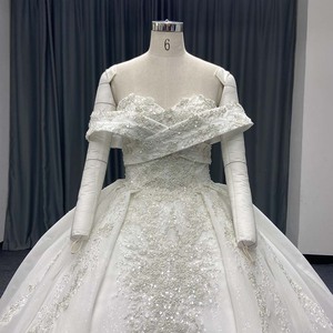 ANY263 Traditional <b>Sequined</b> Beaded Off Shoulder Criss-Cross Wedding Puffy Gowns Dress - Product Image 3