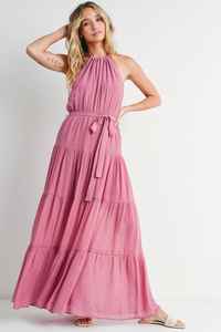 Atractivo 2025 verano señoras vestido largo Maxi tela de algodón Floral Maxi sin mangas con cinturón mujeres Casual vestido largo Maxi - Product Image 5