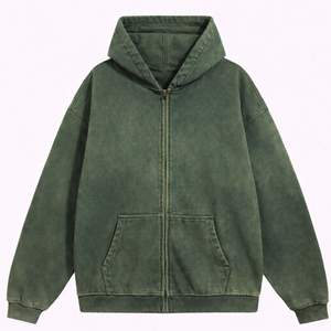 เสื้อฮู้ดซิปโอเวอร์ไซส์คุณภาพสูง |   เสื้อผ้าสตรีทแวร์ผ้าฝ้ายฟลีซ 100% |   ย้อมสีแบบแอซิดวอช ซีดจางแบบโดนแดด ทำให้ดูเก่าแบบดิสเทรส |   เสื้อฮู้ดดี้วินเทจสีพื้น - Product Image 2