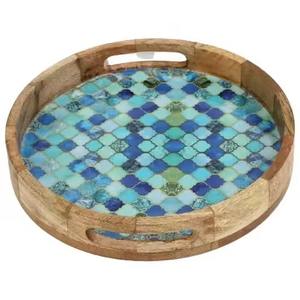 Bandeja de Servir Hecha a Mano, Duradera, Ecológica, de Madera Natural, Decorativa, con Estampado Meena, Sólida para el Hogar - Product Image 1