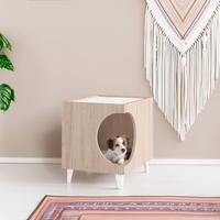 Table de chevet élégante en bois couleur bois Well Home 50x40x40cm avec trou pour animaux de compagnie