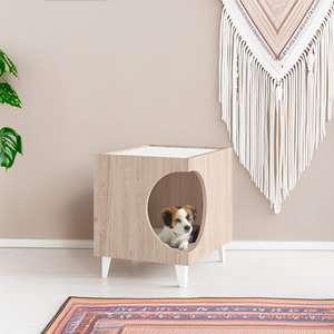 Table de chevet élégante en bois couleur bois Well Home 50x40x40cm avec trou pour animaux de compagnie - Product Image 5