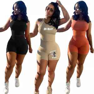 Été Femmes Logo personnalisé Couleur solide Femmes Mode Sexy Pit Strip Ensemble deux pièces Sports Fitness Ensemble 2 pièces décontracté pour les femmes - Product Image 3