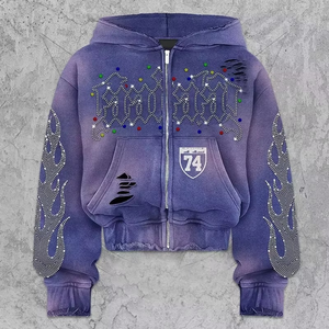 Best Price Custom Color <b>Rhinestone</b> Pullover Hoodie 100% Cotton 420g Oversized Breathable Comfortable for unisex - Product Image 4