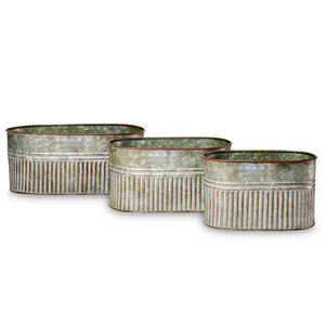 Set 3 jardinières de jardin en métal galvanisé Design de ligne Balcon Pots de sol décoratifs pour fleurs Nouveaux articles de décoration pour la maison - Product Image 1