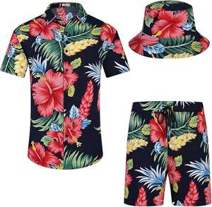 ชุดวอร์มผู้ชาย เสื้อโปโลแขนสั้น ซิป 1/4 กางเกงขาสั้น ชุดกีฬา ชุดลำลองสไตล์ฮาวาย ชุดฤดูร้อน ชุดขาสั้นใส่สบาย - Product Image 1