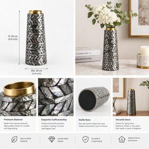 Vase conique en laiton avec incrustation de nacre, style Art déco, décoration de table pour la maison - Product Image 2