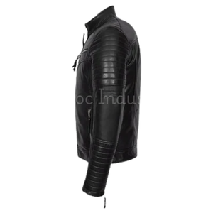 แจ็กเก็ตไบค์เกอร์หนังสีดำสำหรับผู้ชายใหม่สไตล์คาเฟ่นักแข่งเสื้อแจ็กเก็ตมอเตอร์ไซค์หนังแกะแท้แจ็คเก็ตบุไหล่สำหรับเด็กผู้ชาย - Product Image 3