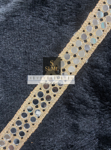 Luxury Gold Zari Mirror Work Embroidered Lace <b>Trim</b> for Ethnic Wear & Craft Decoration - Product Image 5