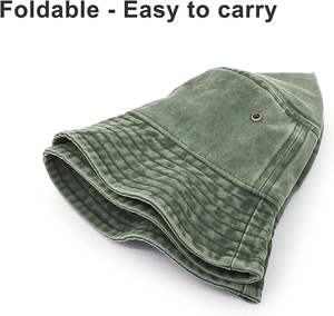 Bucket <b>Hat</b> Wide Brim Washed Denim Cotton Outdoor Sun <b>Hat</b> <b>Flat</b> Top Cap for Fishing Hiking Beach Sports - Product Image 5