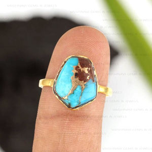 Chapado en oro de 18 quilates increíble lava natural cobre turquesa forma elegante 925 plata esterlina eternidad Vermeil anillo bisel ajuste - Product Image 6