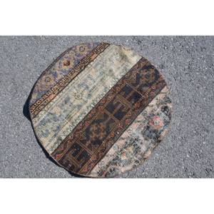 Tapis turc vintage brun beige traditionnel de grande surface motif rectangulaire classique laine latex pour couloir adolescent 2.6 X 2.6ft - Product Image 2