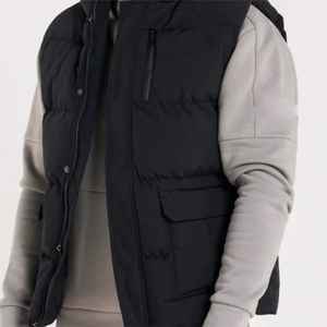 <b>Black</b> Heavyweight Gilet with Hood and Storm Flap Multiple Pockets for Ultimate Casual Outer Wear Stylish and Warm for Autumn - Product Image 6