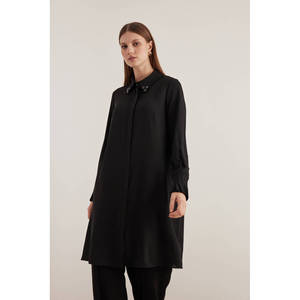 Ladies Formal <b>Embroidered</b> Floral <b>Tunic</b>-Loose Fit Poplin & Organza Black Size XL - Product Image 3