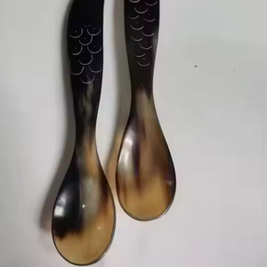 Couverts Corne de buffle et corne de vache Cuillère Vaisselle à café en acier miroir pour les fêtes BY Crescent Crafts - Product Image 1