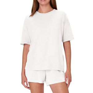 Offre Spéciale été 100% coton T-Shirts Shorts femmes 2 pièces ensemble personnalisé motard tenues déchiré bouton à capuche pour les amateurs de sport - Product Image 1
