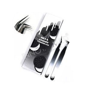 Juego de 2 pinzas de volumen de extensión de pestañas puntiagudas de precisión de acero inoxidable, embalaje de caja de cartón antiestático duradero - Product Image 2