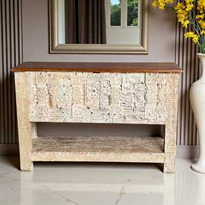 Handmade Rustic Wooden Console <b>Table</b> with <b>Mirrored</b> Feature Solid Wood Living Room Furniture with Storage for Hotel Decoration - Product Image 2