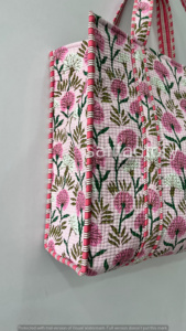 กระเป๋าผ้าควิลท์ทำจากผ้าฝ้ายอินเดียงานแฮนด์เมดกระเป๋าทรงสี่เหลี่ยมเก็บของแบบเปิดทันสมัยพิมพ์ลายบล็อกมือของขวัญช้อปปิ้งส่วนตัวสำหรับผู้หญิง - Product Image 2