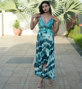 Robe longue spaghetti de créateur Hand Work Boho Beach Tie Dye pour femme - Product Image 2