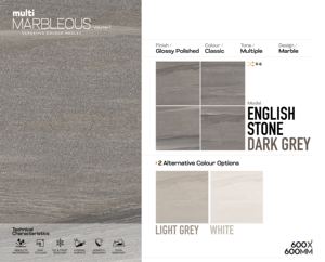 Carreaux en céramique de porcelaine aspect luxe 60x60cm, pierre anglaise gris foncé - finition brillante, qualité supérieure, carreaux 600x600mm pour salon - Product Image 2