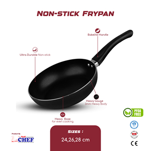 Chef Eco-Friendly Non-Stick Round Frypan & Sauce <b>Pan</b> 5-Piece Set (24/26/28cm Frypan 18/20cm Sauce <b>Pan</b>) Induction Ready Glass <b>Lid</b> - Product Image 6