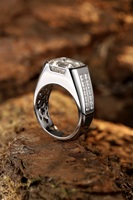 Bague pour homme en argent sterling S925 avec diamants et moissanite Anster, moissanite blanche taille émeraude