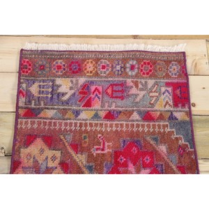 Tapis vintage, tapis turc 1,6x2,9 pieds, tapis en laine géométrique rose - Product Image 4